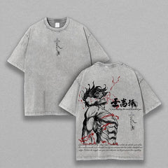 Kaisenix "Eren Yeager Attack Titans Power" Attack on Titan Vintage Washed Oversized T-Shirt