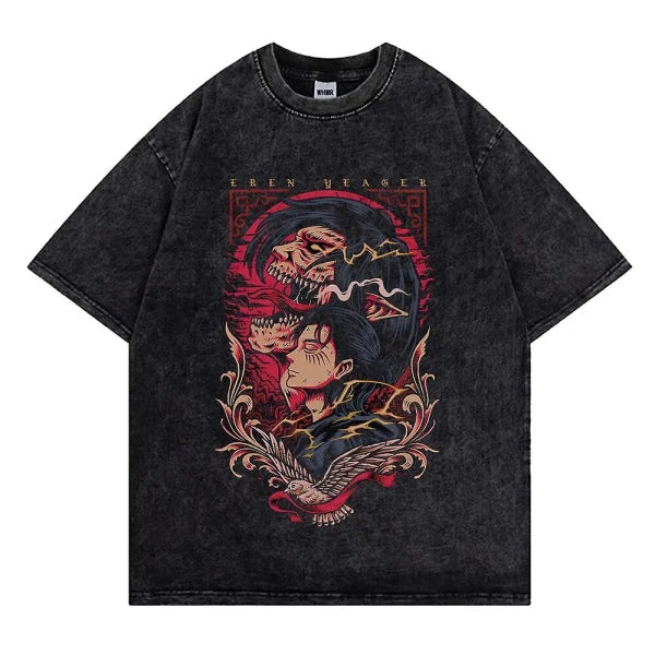 Kaisenix "Eren Yeager Attack Titans Power" Attack on Titan Vintage Washed Oversized T-Shirt V2