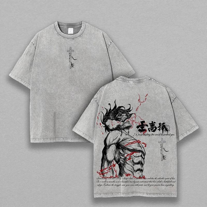 Kaisenix "Eren Yeager Attack Titans Power" Attack on Titan Vintage Washed Oversized T-Shirt